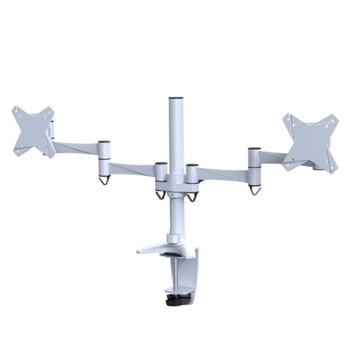 Стойка за монитор NewStar FPMA-D1330DWHITE, за плот, за екрани от 10" до 27", VESA до 100 x 100, макс. тегло до 9кг., регулируема, за 2 бр. монитора, сребриста | JAR Computers NewStar FPMA-D1330DWHITE