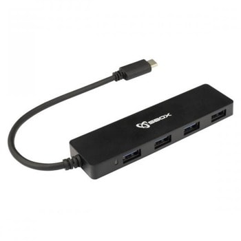 USB Хъб SBOX H-404C, 4 порта, от USB Type-C към 4x USB 3.0 Type-A, 5000 Mbit/s, LED индикация, черен | JAR Computers SBOX H-404C