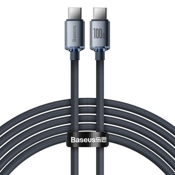 Кабел Baseus Crystal Shine USB-C to USB-C Cable (CAJY000701), от USB C(м) към USB-C(м), 2m, 20V/5A, 100W, черен | JAR Computers Baseus Crystal Shine USB-C to USB-C