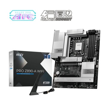 Дънна платка MSI PRO Z890-A WIFI, Z890, LGA1851, DDR5, PCI-E 5.0 (Thunderbolt4&HDMI), 4x SATA 6Gb/s, 4x M.2 Slots, 2x Thunderbolt 4, 1x USB 3.2 Gen 2 Type-C, 5GbE LAN, Wi-Fi 7, Bluetooth 5.4, ATX | JAR Computers MSI PRO Z890-A WIFI 911-7E32-004