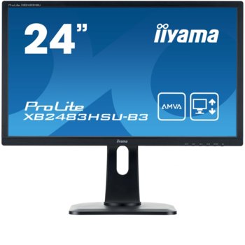 Монитор IIYAMA XB2483HSU-B3, 23.8"(60.45 cm) AMVA панел, 75Hz, Full HD, 4ms, 80000000 : 1, 250 cd/m², HDMI, DisplayPort image