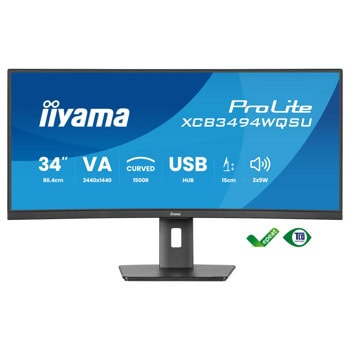 Монитор IIYAMA XCB3494WQSU-B1, 34" (86.36 cm) VA панел, 120Hz, UWQHD, 0.4ms, 80 000 000:1, 350 cd/m2, DisplayPort, HDMI, USB, USB-C | JAR Computers IIYAMA XCB3494WQSU-B1