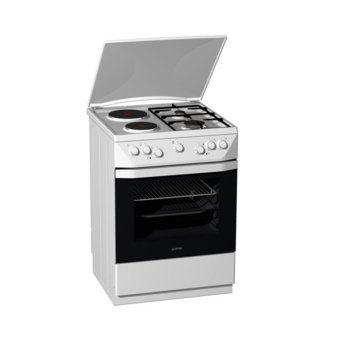 Печка Gorenje K65206BW, клас A, 6200W, 67л. обем, 2 електрически + 2 газови котлона, механично управление, ел. запалване на газовите котлони, бяла | JAR Computers Gorenje K65206BW GJ467654