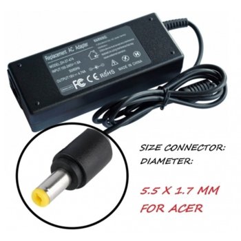 Захранване (заместител) за лаптопи Acer, 19V, 4.74A, 90W, 5.5мм х 1.7мм изходящ конектор | JAR Computers Зарядно за лаптопи Acer 220V-90W 0804180212