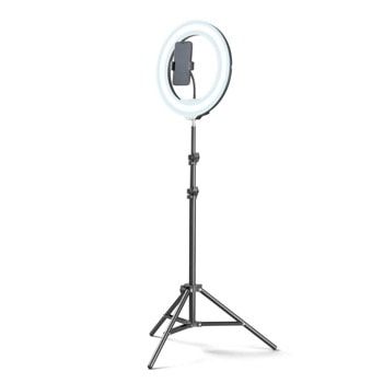 Стойка за селфи Cellularline Selfie Pro, USB, 13-инчов LED пръстен, 3 режима на осветление, черен | JAR Computers Cellularline Selfie ring Pro