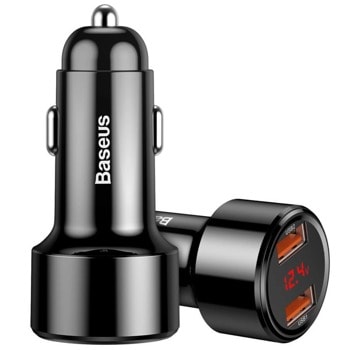 Зарядно за кола Baseus Dual USB QC 3.0 Car Charger 45W (CCMLC20A-01), от автомобилна запалка към 2x USB A(ж), черно | JAR Computers Baseus Dual USB QC 3.0 Car Charger 45W CCMLC20A-01