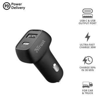 TRUST Qmax USB C+A Car Charger 23560