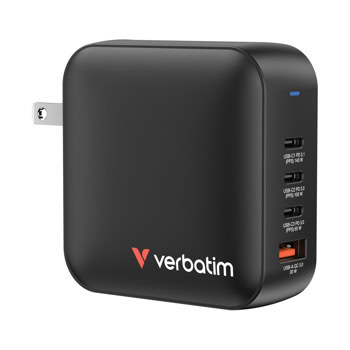 Зарядно устройство Verbatim Mini GaN Wall Charger, от EU/UK/US към 3x USB-C(ж), 1x USB-A(ж), черно, 165W, PD 3.0 | JAR Computers Verbatim Mini GaN Charger 165W Black 32216
