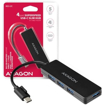 USB Хъб AXAGON HUE-X3B, 4 порта, от USB Type-C(м) към 4x USB Type A 3.2 Gen 1(ж), черен image