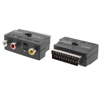 Преходник SCRT, от SCART(м) към 3x Chinch(ж), черен | JAR Computers Преходник SCART - 3 чинча