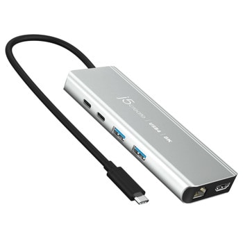 Докинг станция j5create JCD403, от USB-C към 1x USB-C (PD), 1x USB-C, 2x USB-A, 1x HDMI (8K@60Hz), 1x RJ45, сребриста | JAR Computers j5create JCD403