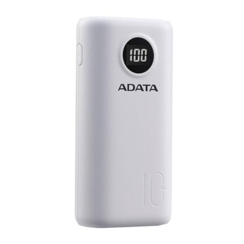 Външна батерия /power bank/ Adata P20000QCD, 20 000 mAh, бяла, 1x USB-C двупосочно, 1x microUSB B, 2x USB-A, PD/QC 3.0, LCD дисплей | JAR Computers Adata P20000QCD Power Bank AP20000QCD-DGT-CWH