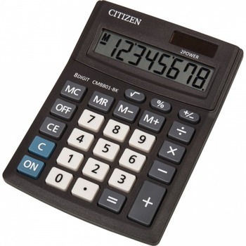 Калкулатор Citizen CMB-801BK, 10-цифрен едноредов LCD дисплей, настолен, корен квадратен, функция на паметта с 4 клавиша: MR, MC, M +, M-, автоматично изключване, черен image
