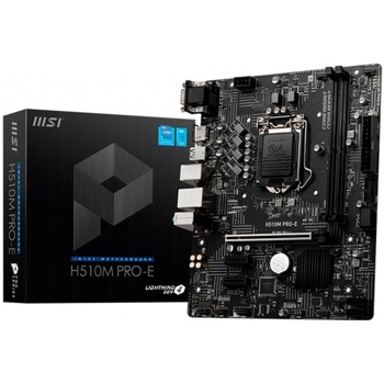 Дънна платка MSI H510M PRO E, H510, LGA 1200, DDR4, PCI-E 4.0(HDMI&VGA), 4x SATA 6Gb/s, 4x USB 3.2 Gen 1 Type-A, mATX | JAR Computers MSI H510M PRO E