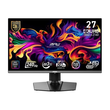 Монитор MSI MPG 272URX (9S6-3CD79A-015), 26.5" (67.31cm) QD-OLED панел, 240Hz, 4K/UHD, 0.03ms, 100 000 000:1, 250 cd/m2, DisplayPort, HDMI, USB | JAR Computers MSI MPG 272URX QD-OLED 9S6-3CD79A-015