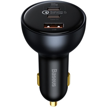 Зарядно устройство Baseus TZCCZM-0G, от автомобилна запалка към 2x USB-C(ж), 1x USB-A(ж), 5V/3A, 160W, черно, Qualcomm QC 5.0 | JAR Computers Baseus USB-C Car Charger 160W TZCCZM-0G