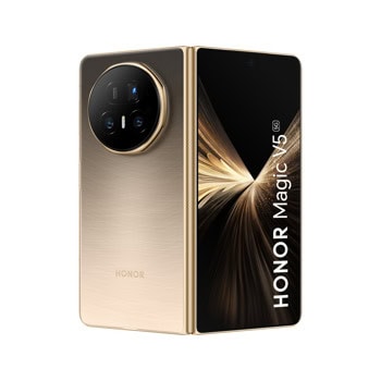Смартфон Honor Magic V5 5G (златист), поддържа 2 SIM карти, 6.43" (16.33cm) OLED 120Hz дисплей, осемядрен Snapdragon 8 Elite 4.32 GHz, 16GB RAM, 512GB Flash памет, 50 + 64 + 50 & 20 Mpix камери, Android | JAR Computers Honor Magic V5 5G 16/512GB Dawn Gold