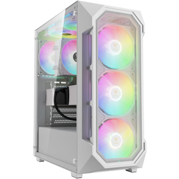 Кутия Gamdias Aura GC1 Elite WH, ATX/mATX/Mini-ITX, 1x USB 3.0, 4x 120mm RGB вентилатора, с прозорец, бяла, без захранване | JAR Computers Gamdias Aura GC1 Elite White AURA-GC1-ELITE-WH