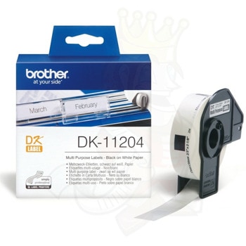 Лента за етикетен принтер Brother тип DK, черно върху бяло, 17mm x 54mm, 400 бр, PN: DK-11204 | JAR Computers Brother DK-11204
