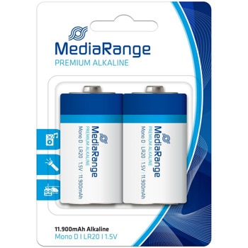 Батерии алкални MediaRange Premium D MRBAT109 LR20, 1.5V, 11 900mAh, 2 бр. | JAR Computers BATTERY MEDIARANGE MRBAT109