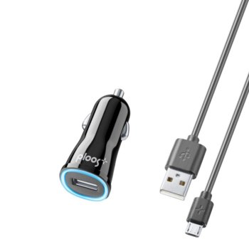 Зарядно за кола Ploos 6541 с включен micro-USB кабел, от авт. запалка към USB A(ж), 2A, черно | JAR Computers Зарядно за кола 12V Ploos microUSB кабел 2A Черен