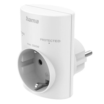 Контакт HAMA 223321, 1 гнездо, защита от пренапрежение, 3680W максимална мощност, бял | JAR Computers HAMA-223321 White