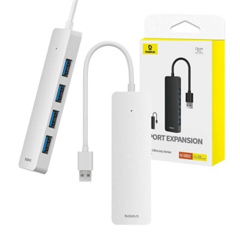 USB хъб Baseus 4 in 1 UltraJoy Lite White, 4 порта, от USB Type-A към 4x USB 3.0 Type-A | JAR Computers Baseus 4 in 1 UltraJoy Lite White B0005280B211-00