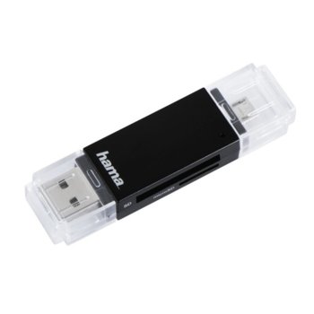 Четец за карти HAMA 181056, USB-A/Micro-B 2.0, SD/SDHC/SDXC/MicroSDHC/microSDXC, черен | JAR Computers HAMA 181056 USB 2.0 SD/microSD черен
