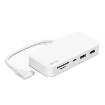 Докинг станция Belkin INC011btWH, от USB-C към 1x USB-C, 2x USB-A, 1x RJ45, 1x SD четец, 1x MicroSD четец, бяла | JAR Computers Belkin INC011btWH