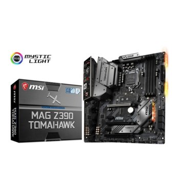 Дънна платка MSI MPG Z390 TOMAHAWK, Z390, LGA1151, DDR4, PCI-Е (DP&HDMI)(CF), 6x SATA 6Gb/s, 2x M.2 slot, 1x USB 3.1 (Gen 2, Type-C), ATX, RGB подсветка | JAR Computers MSI MPG Z390 TOMAHAWK