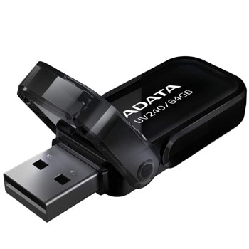 Памет 64GB USB Flash Drive, A-Data UV240, USB 2.0, черна | JAR Computers A-Data Easy-Flip UV240 AUV240-64G-RBK
