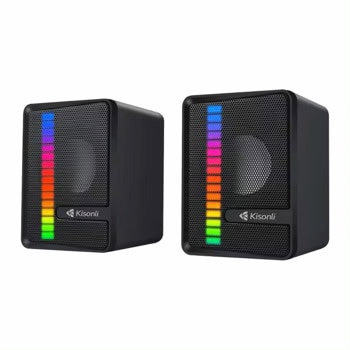 Тонколони Kisonli X14, 2.0, 6W RMS (3W + 3W), USB, AUX, черни, RGB подсветка | JAR Computers Тонколони Kisonli X14 22231