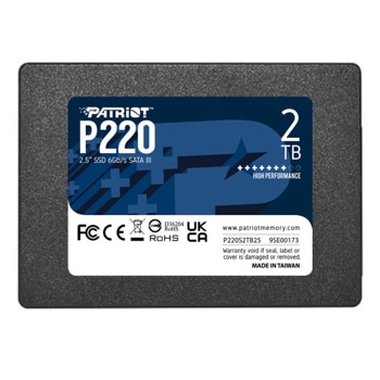 Памет SSD 2TB Patriot P220, SATA 6Gb/s, 2.5"(6.35cm), скорост на четене до 550MB/s, скорост на запис до 500MB/s | JAR Computers Patriot P220 2TB