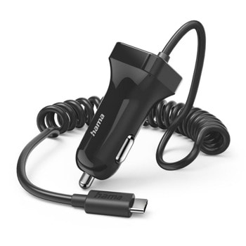 Зарядно за кола HAMA 201609, от автомобилна запалка към USB-C(м), 5V, 2.4A, 1m, 12W, черно | JAR Computers Зарядно за кола HAMA 201609