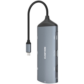 Докинг станция Canyon CNS-TDS15, от USB C към 1x USB C, 3x USB A, 1x HDMI, 1x RJ45, 1x четец на карти, сива | JAR Computers Canyon CNS-TDS15