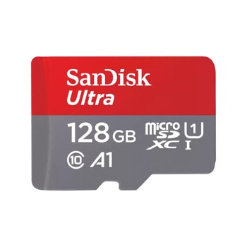 Карта памет 128GB microSDXC, с SD адаптер, SanDisk Ultra, Class 10 UHS-I U1, скорост на четене до 140Mb/s | JAR Computers SanDisk 128GB Ultra SDSQUAB-128G-GN6MA