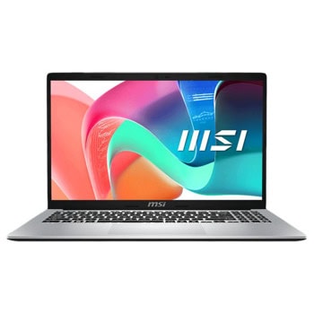 Лаптоп MSI Modern 15 F1MG (9S7-15S112-423)(сребрист), десетядрен Intel Core 7 150U 1.8/5.4 GHz, 15.6" (39.62 cm) FHD Anti-Glare Display, (HDMI), 16GB DDR5, 512GB SSD, 1x USB 3.2 Gen2 Type C, No OS, 1.7kg | JAR Computers MSI Modern 15 F1MG 9S7-15S112-423