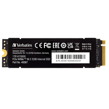 Памет SSD 1TB Verbatim Vi7000G, NVMe, M.2 (2280), скорост на четене до 7400MB/s, скорост на запис до 5500MB/s, с охлаждане | JAR Computers SSD Verbatim Vi7000G M.2 1TB