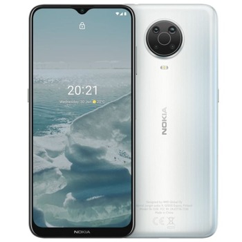 Смартфон Nokia G20 Glacier (сребрист), 6.52" (16.56 cm) IPS дисплей, осемядрен MediaTek MT6765G Helio G35, 4GB RAM, 64GB Flash памет (+ microSD слот), 48.0 + 5.0 + 5.0 + 2.0 & 8.0 MPix камера, Android, 197g | JAR Computers NOKIA G20 719901147591
