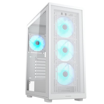 Кутия Cougar Gaming MX220 RGB, ATX/microATX/Mini-ITX, 1x USB 3.2 Gen 2 Type-C, 2x USB 3.0, 4x 120mm ARGB вентилатора, с прозорец, бяла, без захранване | JAR Computers Cougar Gaming MX220 RGB White CGR-2AC8W-RGB