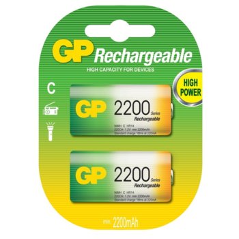 Акумулаторна батерия GP Batteries R14, C, 220CHC, 1.2V, 2200 mAh, NiMH, 2 бр. | JAR Computers GP-BR-R14-2200