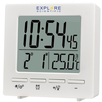 Часовник/будилник Explore Scientific 75894, цифров термометър, часовник, будилник, аларма с функция "повторение", бяла LCD подсветка, бял | JAR Computers RC Explore Scientific 75894