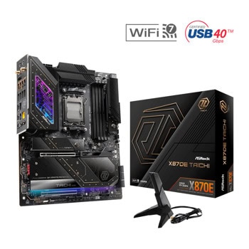 Дънна платка ASRock X870E Taichi, X870E, AM5, PCI-E 5.0 (HDMI&USB4)(CF), 6x SATA 6Gb/s, 3x Hyper M.2 socket, 2x USB4, 5x USB 3.2 Gen 2, 5GbE LAN, Wi-Fi 7, EATX | JAR Computers ASRock X870E Taichi 90-MXBP90-A0UAYZ