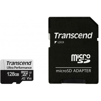 Карта памет 128GB microSDHC с адаптер, Transcend 340S, UHS-I U3, скорост на четене 160MB/sec, скорост на запис 125MB/sec | JAR Computers Transcend 128GB 340S TS128GUSD340S