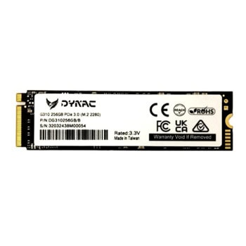 Памет SSD 256GB, Dynac G310, NVMe, M.2 (2280), скорост на четене до 2400MB/s, скорост на запис до 1800MB/s | JAR Computers DYNAC G310 256G DG310256GB/R