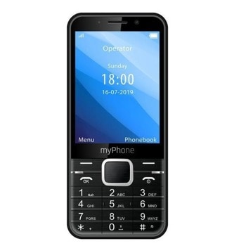 Мобилен телефон myPhone Up (черен), поддържа 2 sim карти, 3.2" (8.13 cm) 240 x 320 дисплей, 64MB RAM, 64MB Flash памет (+microSD слот), 2.0 MPix камера, 107g | JAR Computers myPhone Up