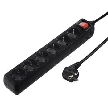 Разклонител HAMA 137266, 6 гнезда, ON/OFF бутон, макс. товар 3500W, защита за деца, 5м кабел, черен | JAR Computers HAMA 137266 6 outlets