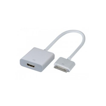 Преходник DeTech, от 30 Pin(м) към HDMI(ж) за iPad, бял | JAR Computers DeTech 30 Pin(м) - HDMI(ж)