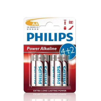 Батерии алкални Philips Power AA, 1.5V, 6 бр. | JAR Computers Батерии алкални Philips Power AA, 1.5V, 6 бр.