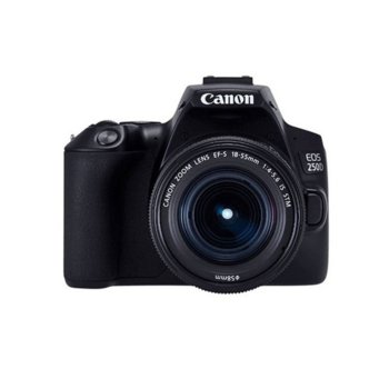 Фотоапарат Canon EOS 250D (черен) в комплект с обективи Canon EF-S 18-55mm f/3.5-5.6 IS и EF-S 10-18mm f/4.5-5.6 IS STM, 24.2 Mpix, 3,0" (7.62 cm) сензорен TFT дисплей, Bluetooth, Wi-Fi, SD/SDHC/SDXC слот, USB, HDMI mini image